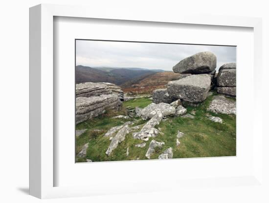 Granite Boulders on Tor Overlooking Dart Valley, Dartmoor Nat'l Pk, Devon, England, UK-David Lomax-Framed Photographic Print