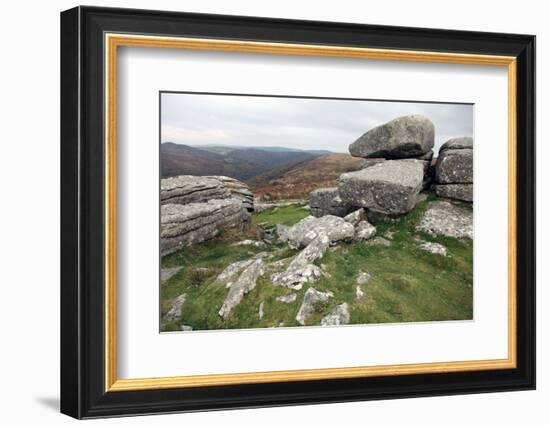 Granite Boulders on Tor Overlooking Dart Valley, Dartmoor Nat'l Pk, Devon, England, UK-David Lomax-Framed Photographic Print