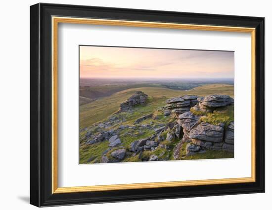 Granite outcrops at Black Tor on a summer evening, Dartmoor National Park, Devon, England. Summer (-Adam Burton-Framed Photographic Print