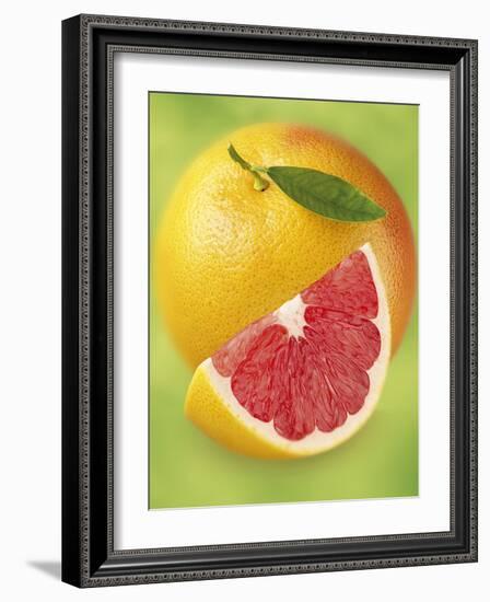 Grapefruit and Wedge of Grapefruit with Pink Flesh-null-Framed Photographic Print