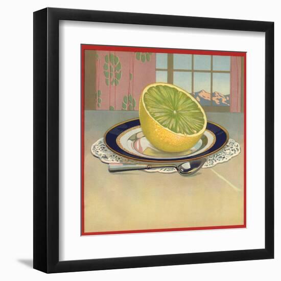 Grapefruit on Plate - Citrus Crate Label-Lantern Press-Framed Art Print