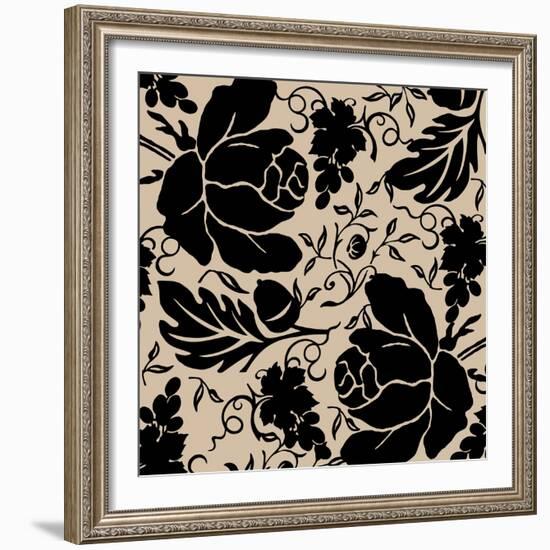 Grapes and Buds Black and Beige-Mindy Sommers-Framed Giclee Print