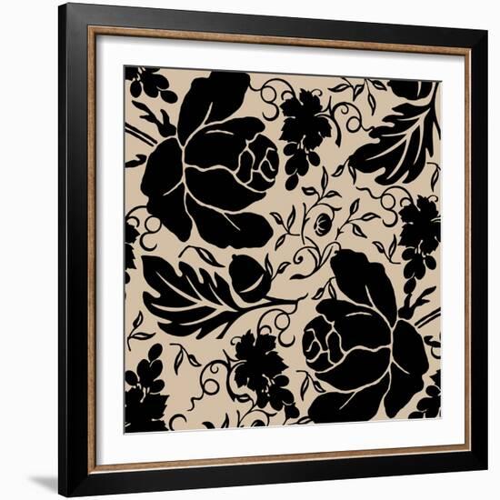Grapes and Buds Black and Beige-Mindy Sommers-Framed Giclee Print