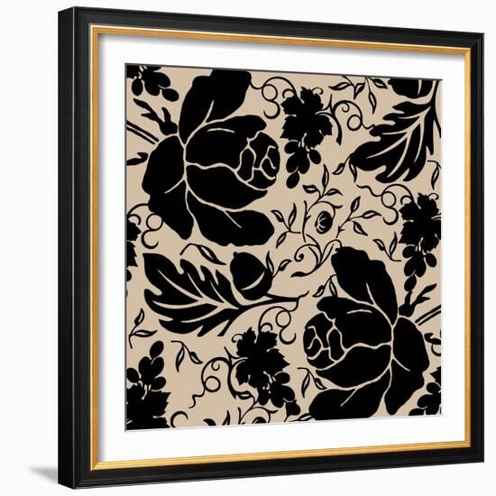 Grapes and Buds Black and Beige-Mindy Sommers-Framed Giclee Print