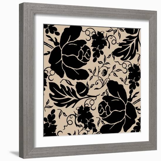 Grapes and Buds Black and Beige-Mindy Sommers-Framed Giclee Print