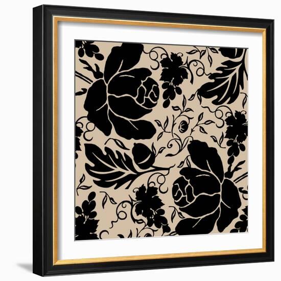 Grapes and Buds Black and Beige-Mindy Sommers-Framed Giclee Print