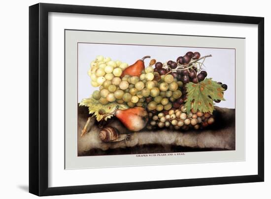 Grapes and Pears with a Snail-Giovanna Garzoni-Framed Art Print