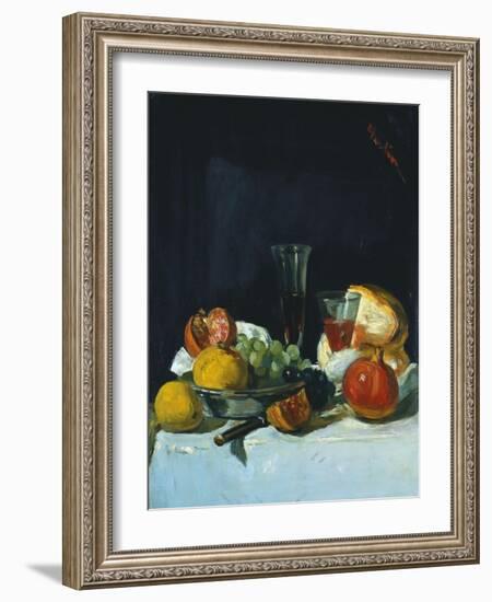 Grapes, Lemons and Pomegranates with White Wine Glasses and Loaf of Bread-George Leslie Hunter-Framed Giclee Print