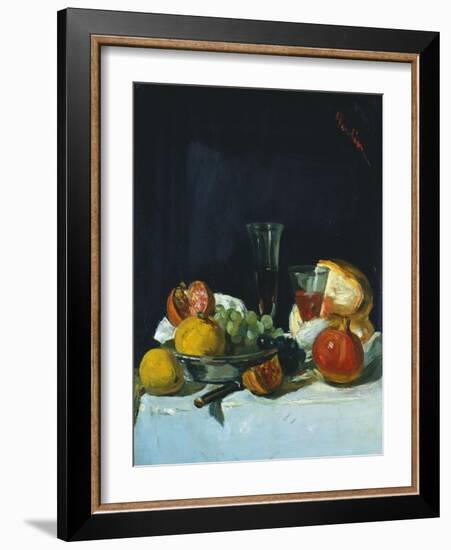 Grapes, Lemons and Pomegranates with White Wine Glasses and Loaf of Bread-George Leslie Hunter-Framed Giclee Print