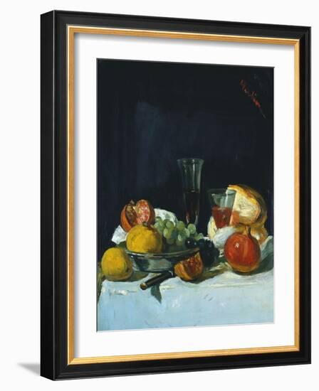 Grapes, Lemons and Pomegranates with White Wine Glasses and Loaf of Bread-George Leslie Hunter-Framed Giclee Print