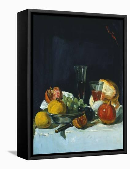 Grapes, Lemons and Pomegranates with White Wine Glasses and Loaf of Bread-George Leslie Hunter-Framed Premier Image Canvas