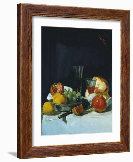 Grapes, Lemons and Pomegranates with White Wine Glasses and Loaf of Bread-George Leslie Hunter-Framed Giclee Print