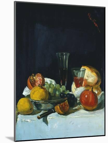 Grapes, Lemons and Pomegranates with White Wine Glasses and Loaf of Bread-George Leslie Hunter-Mounted Giclee Print