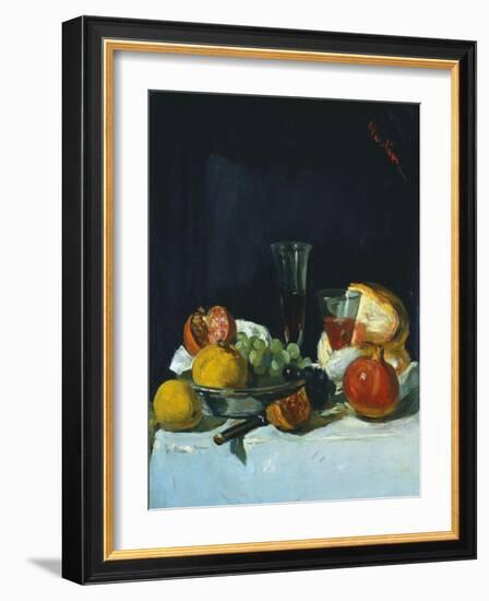 Grapes, Lemons and Pomegranates with White Wine Glasses and Loaf of Bread-George Leslie Hunter-Framed Giclee Print