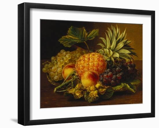 Grapes, Peaches, Hazelnuts and a Pineapple in a Basket-Johan Laurentz Jensen-Framed Giclee Print