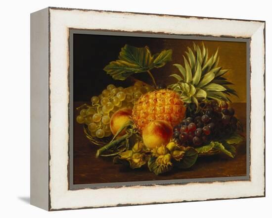 Grapes, Peaches, Hazelnuts and a Pineapple in a Basket-Johan Laurentz Jensen-Framed Premier Image Canvas