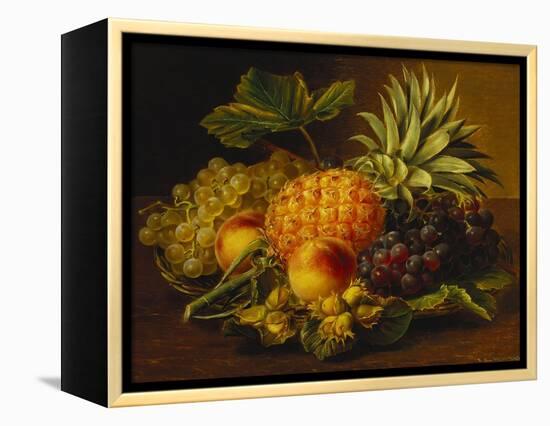 Grapes, Peaches, Hazelnuts and a Pineapple in a Basket-Johan Laurentz Jensen-Framed Premier Image Canvas