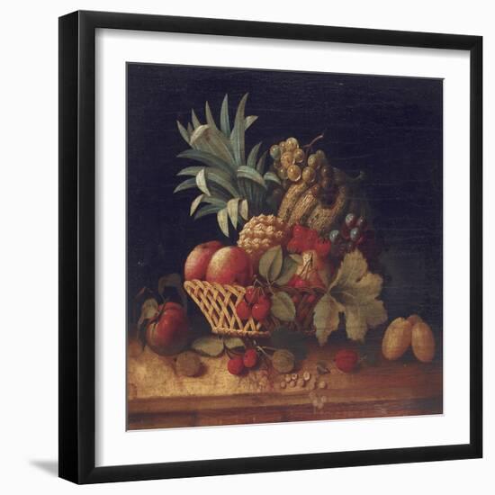 Grapes, Plums, Cherries, Peaches, an Apple, a Pineapple, and a Melon, in a Wicker Basket-Charles Lewis-Framed Giclee Print