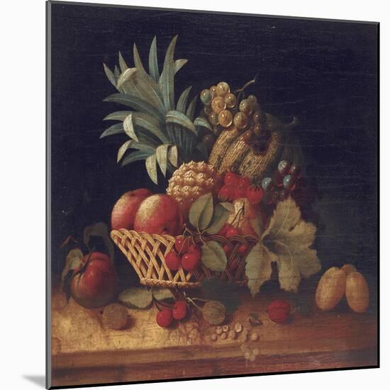 Grapes, Plums, Cherries, Peaches, an Apple, a Pineapple, and a Melon, in a Wicker Basket-Charles Lewis-Mounted Giclee Print