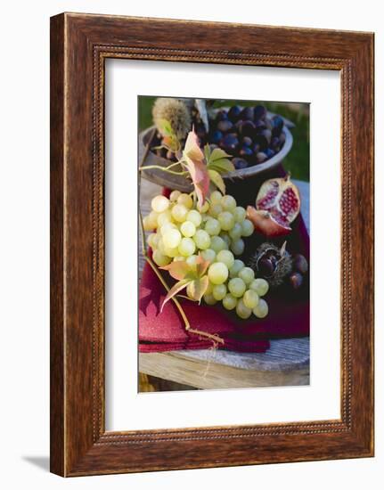 Grapes, Sweet Chestnuts, Pomegranate and Autumn Leaves-Eising Studio - Food Photo and Video-Framed Photographic Print