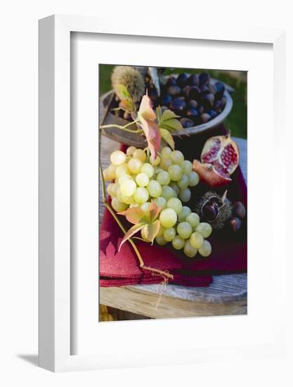 Grapes, Sweet Chestnuts, Pomegranate and Autumn Leaves-Eising Studio - Food Photo and Video-Framed Photographic Print