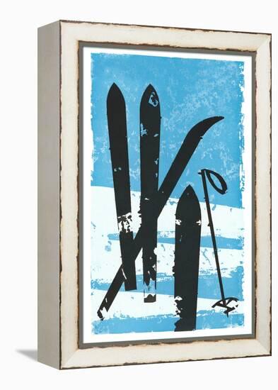 Graphic of Skis in Snow-null-Framed Stretched Canvas
