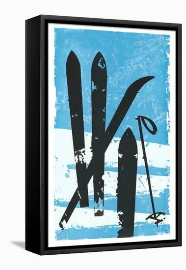 Graphic of Skis in Snow-null-Framed Stretched Canvas