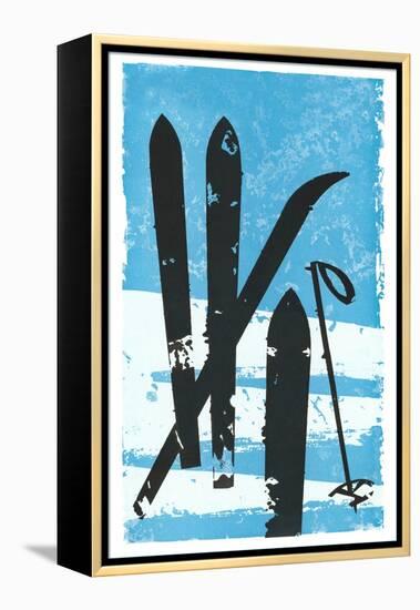 Graphic of Skis in Snow-null-Framed Stretched Canvas