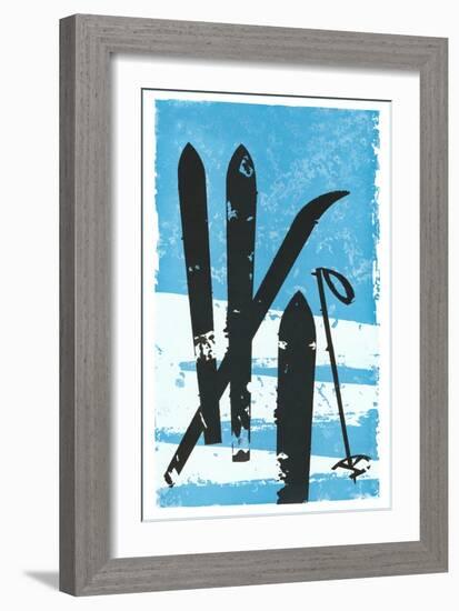 Graphic of Skis in Snow-null-Framed Premium Giclee Print