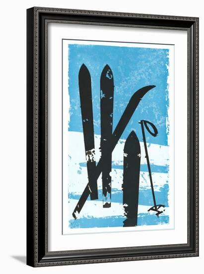 Graphic of Skis in Snow-null-Framed Premium Giclee Print