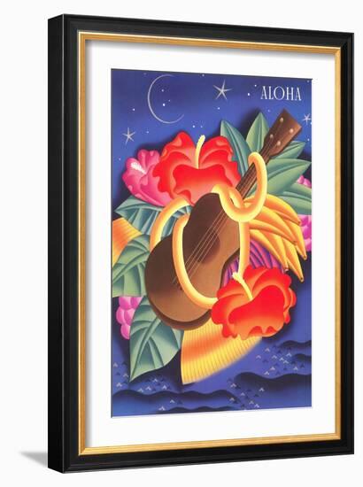 Graphic of Ukulele and Tropical Flowers, Aloha-null-Framed Art Print