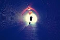 A Girl at the End of a Tunnel Holding Balloons-graphicphoto-Photographic Print