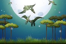 Dinosaurs Flying on Fullmoon Night Illustration-GraphicsRF-Art Print