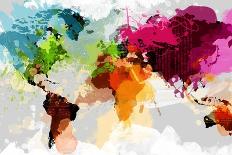 Colourful World Map-GraphINC-Framed Stretched Canvas