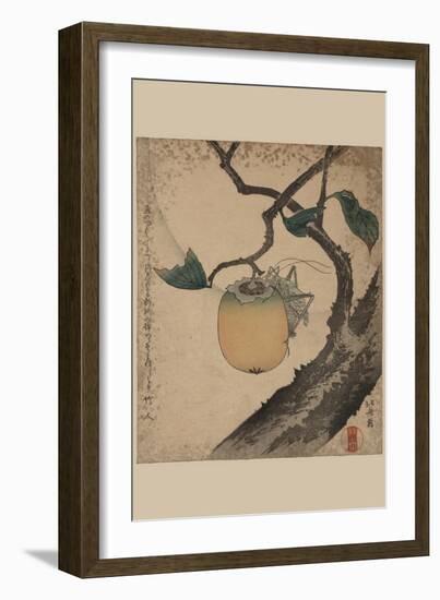 Grasshopper Eating Persimmon.-Katsushika Hokusai-Framed Art Print