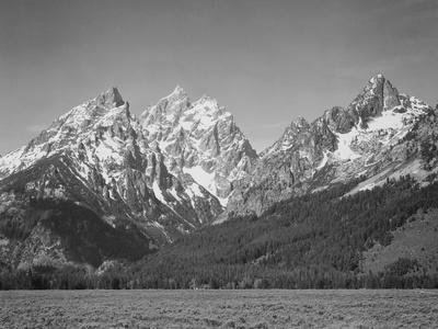 Grassy Valley Tree Covered Mt Side And Snow Covered Peaks Grand Teton Np Wyoming 1933 1942 Art Print Ansel Adams Art Com