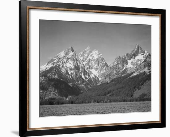 Grassy Valley Tree Covered Mt Side And Snow Covered Peaks Grand "Teton NP" Wyoming 1933-1942-Ansel Adams-Framed Art Print