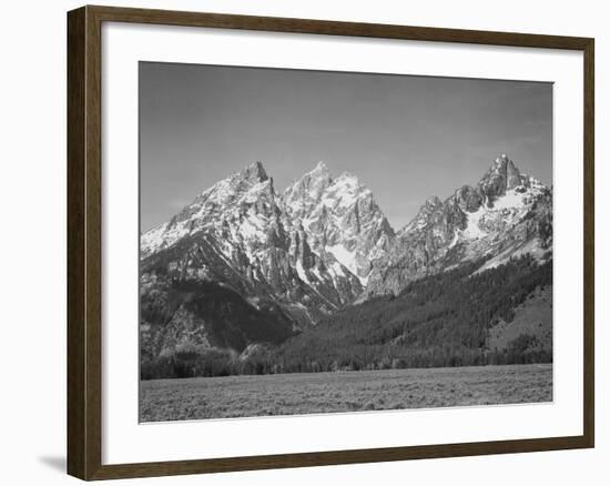 Grassy Valley Tree Covered Mt Side And Snow Covered Peaks Grand "Teton NP" Wyoming 1933-1942-Ansel Adams-Framed Art Print