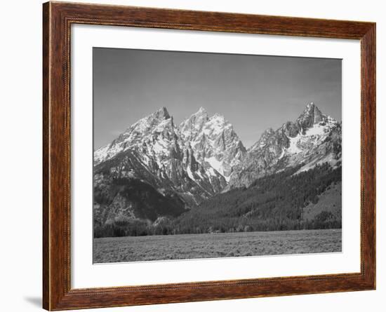 Grassy Valley Tree Covered Mt Side And Snow Covered Peaks Grand "Teton NP" Wyoming 1933-1942-Ansel Adams-Framed Art Print