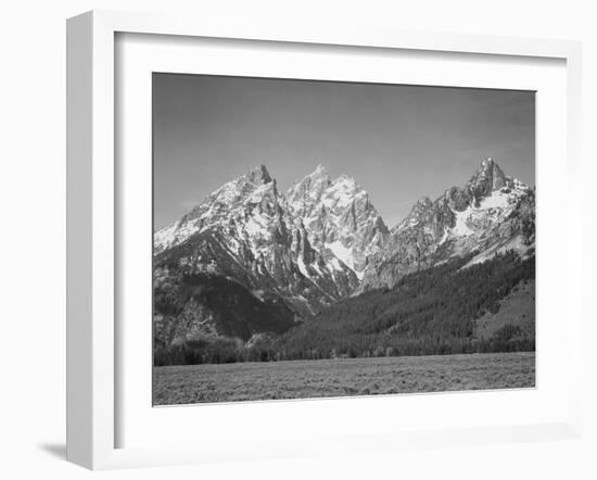 Grassy Valley Tree Covered Mt Side And Snow Covered Peaks Grand "Teton NP" Wyoming 1933-1942-Ansel Adams-Framed Premium Giclee Print