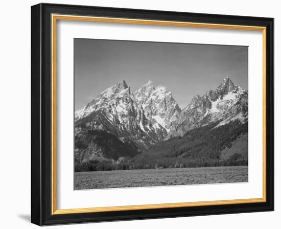 Grassy Valley Tree Covered Mt Side And Snow Covered Peaks Grand "Teton NP" Wyoming 1933-1942-Ansel Adams-Framed Premium Giclee Print