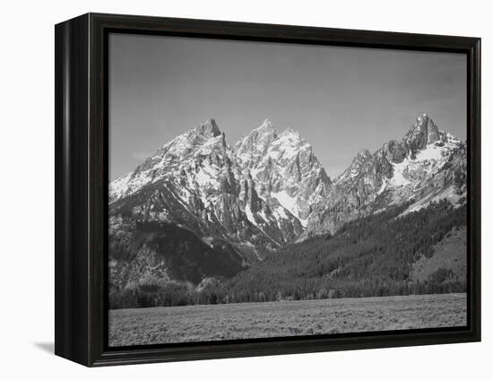 Grassy Valley Tree Covered Mt Side And Snow Covered Peaks Grand "Teton NP" Wyoming 1933-1942-Ansel Adams-Framed Stretched Canvas