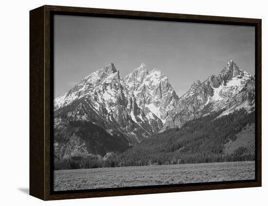 Grassy Valley Tree Covered Mt Side And Snow Covered Peaks Grand "Teton NP" Wyoming 1933-1942-Ansel Adams-Framed Stretched Canvas