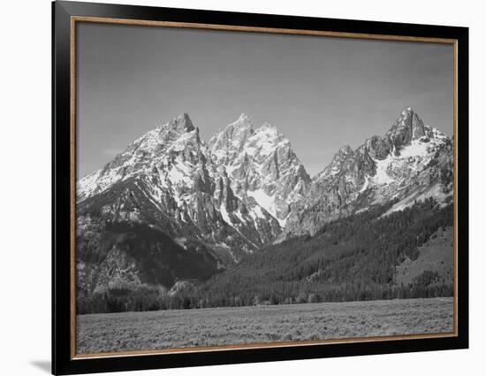 Grassy Valley Tree Covered Mt Side And Snow Covered Peaks Grand "Teton NP" Wyoming 1933-1942-Ansel Adams-Framed Art Print