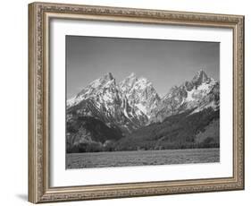 Grassy Valley Tree Covered Mt Side And Snow Covered Peaks Grand "Teton NP" Wyoming 1933-1942-Ansel Adams-Framed Art Print