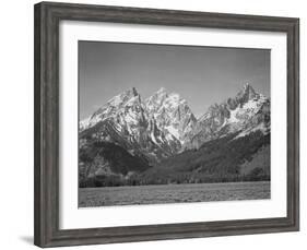 Grassy Valley Tree Covered Mt Side And Snow Covered Peaks Grand "Teton NP" Wyoming 1933-1942-Ansel Adams-Framed Art Print