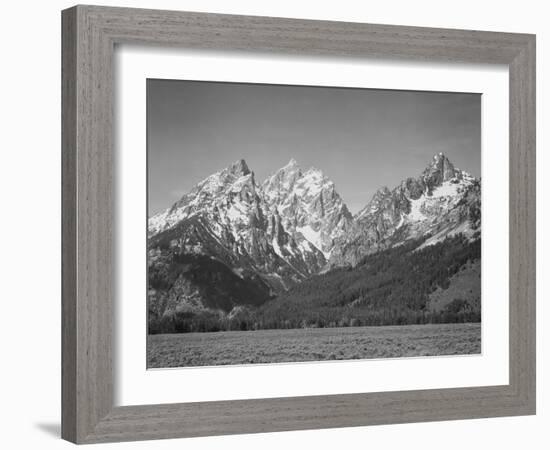 Grassy Valley Tree Covered Mt Side And Snow Covered Peaks Grand "Teton NP" Wyoming 1933-1942-Ansel Adams-Framed Art Print