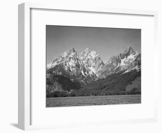 Grassy Valley Tree Covered Mt Side And Snow Covered Peaks Grand "Teton NP" Wyoming 1933-1942-Ansel Adams-Framed Art Print