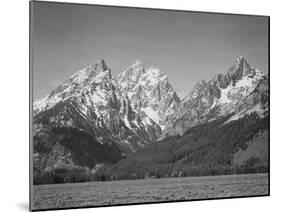 Grassy Valley Tree Covered Mt Side And Snow Covered Peaks Grand "Teton NP" Wyoming 1933-1942-Ansel Adams-Mounted Art Print