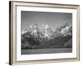 Grassy Valley Tree Covered Mt Side And Snow Covered Peaks Grand "Teton NP" Wyoming 1933-1942-Ansel Adams-Framed Art Print